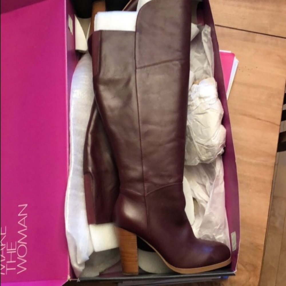 Lane Bryant Luciana Over the Knee Leather Boots Sz 7 Wide Leather 7W Burgundy
